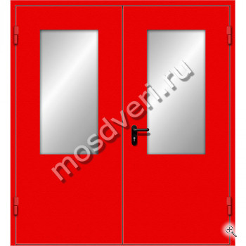 Красная двупольная противопожарная дверь EI-60 с остеклением - купить от производителя Мосдвери Красная двупольная противопожарная дверь EI-60 с остеклением